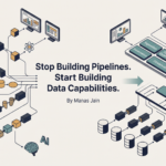 Fragmented data pipelines transforming into a modular architecture of reusable ingestion, quality, metadata, governance, observability, transformation, and publishing capabilities.